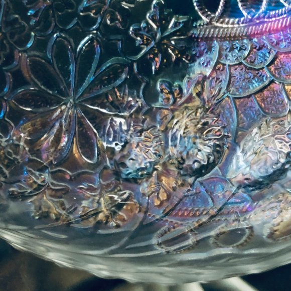 VINTAGE FENTON LEAF CHAIN (IRIDIL)WHITE IRIDESCENT FROSTED FIERY  GLASS  8" BOWL - Picture 5 of 16